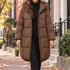 Brown puffer jackets worn on a Washington DC street.