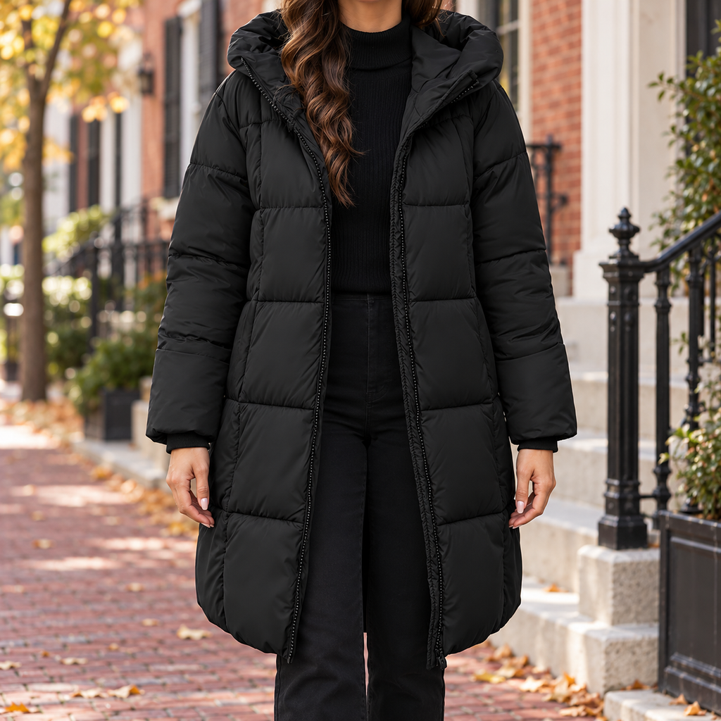 Black puffer jackets worn on a Washington DC street.