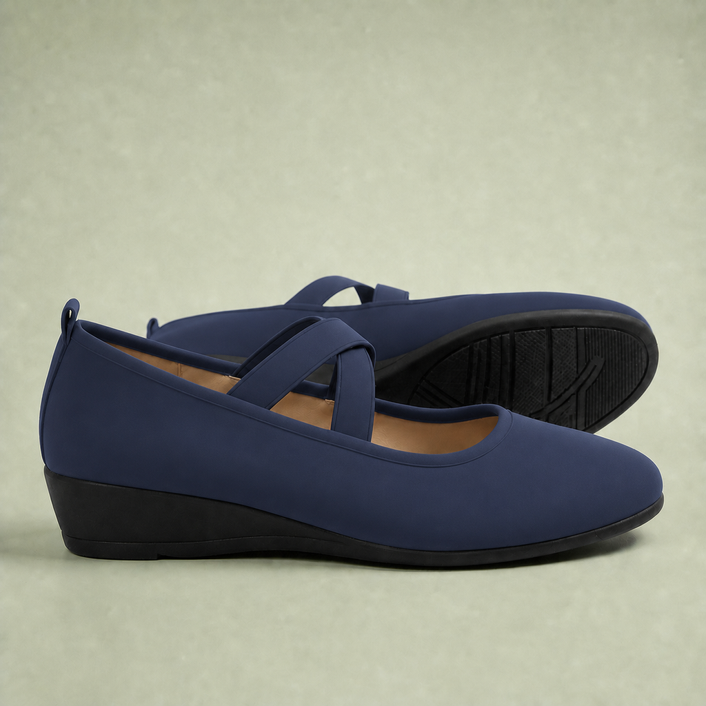 Two navy blue suede flats