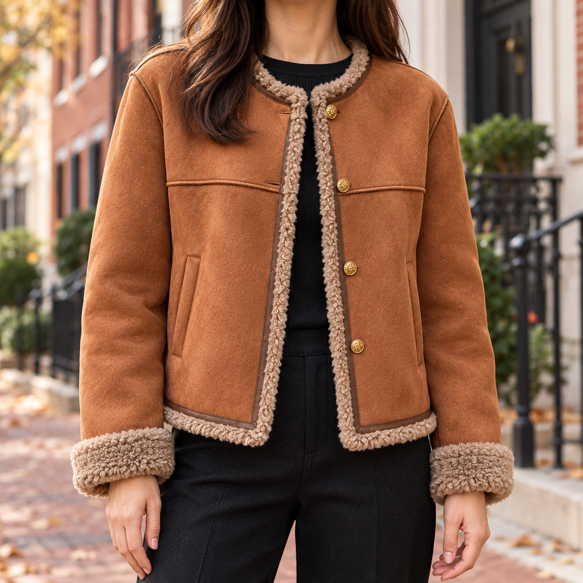 Brown coats and jackets worn on a Washington DC street.