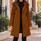 Brown trench coat worn on a Washington DC street.