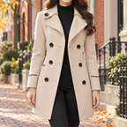 Beige trench coat worn on a Washington DC street.