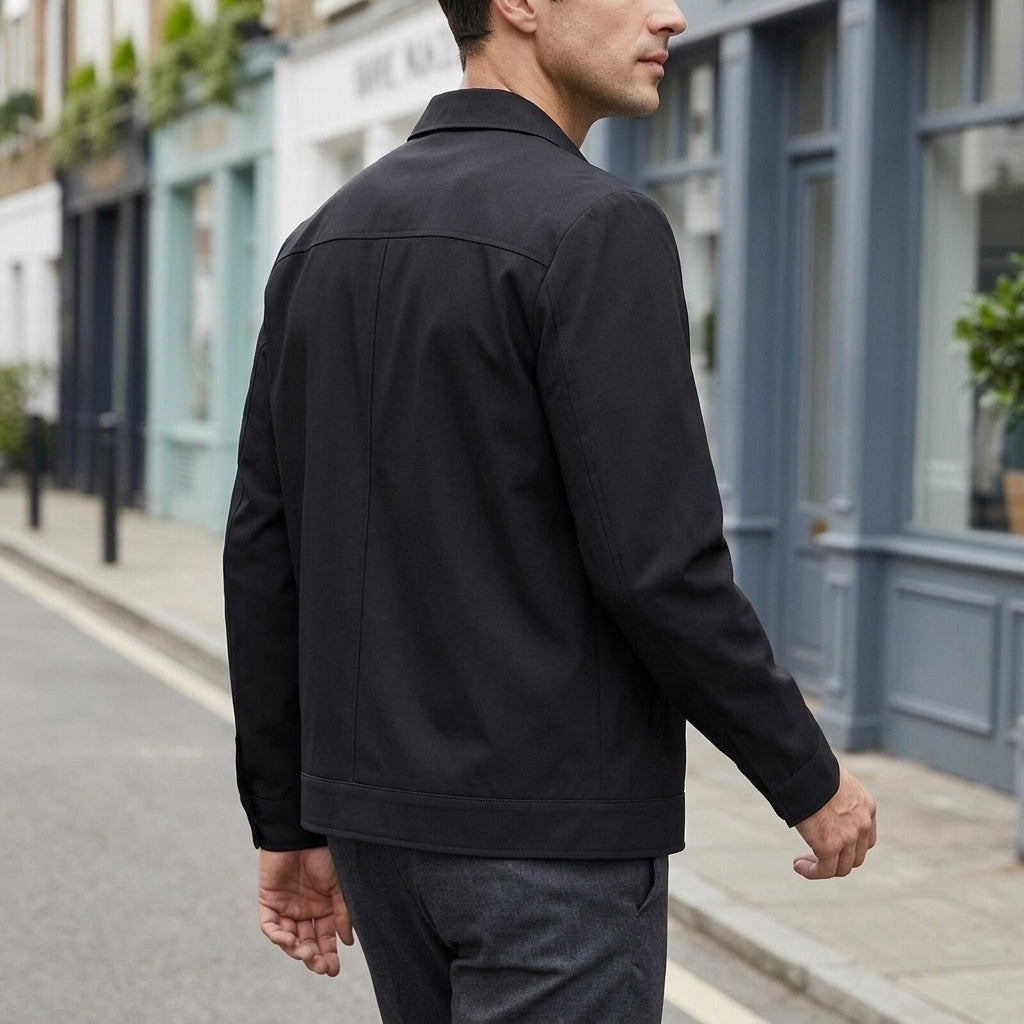 Additional view 2 of the White zip jacket showing the pointed collar and full-length zip and construction