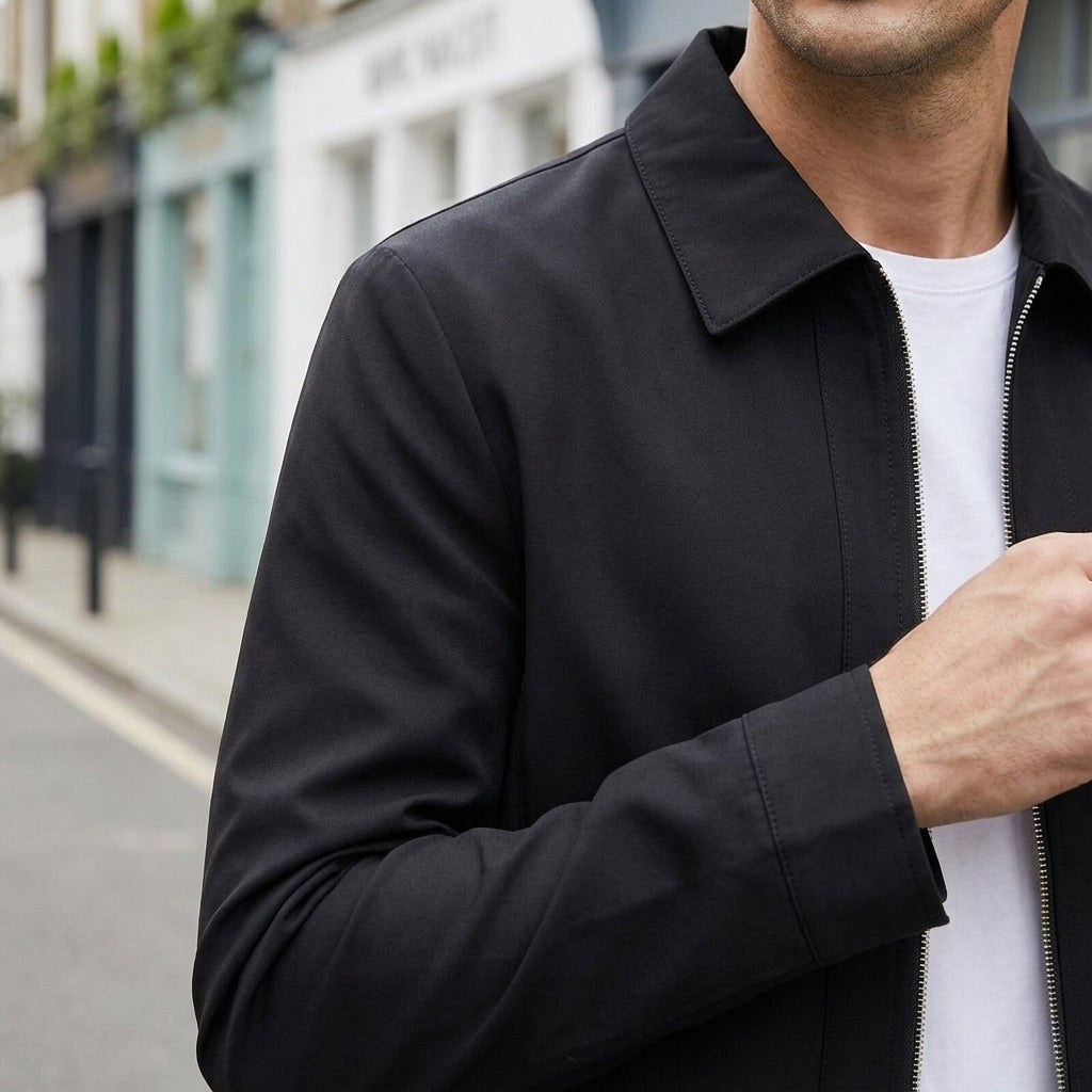 Additional view 5 of the White zip jacket showing the pointed collar and full-length zip and construction