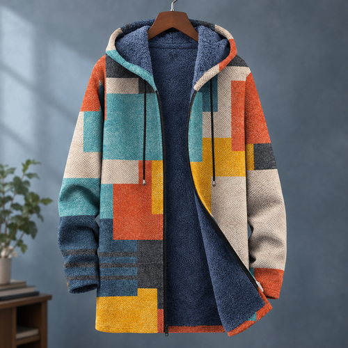 Men's Abstract Knit Hoodie | Plush Lined Hood, Full Zip, Longline Layer product photo 1