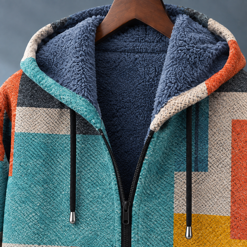 Men's Abstract Knit Hoodie | Plush Lined Hood, Full Zip, Longline Layer product photo 2