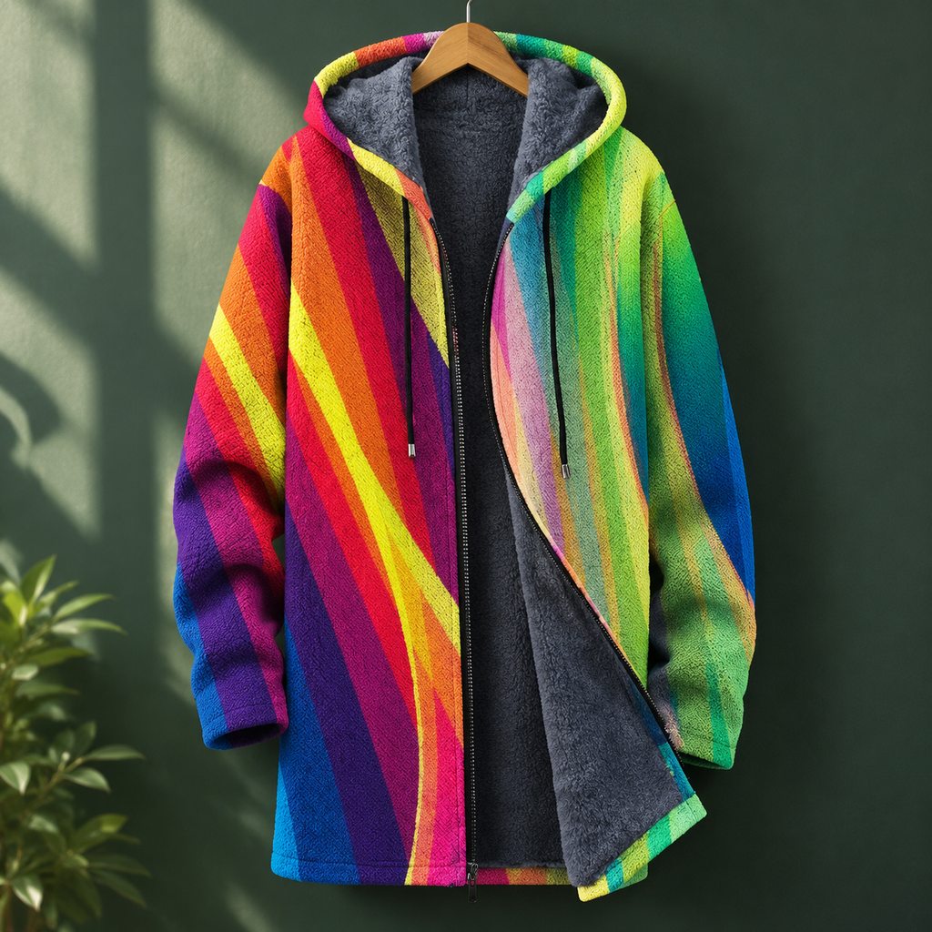 Men's Abstract Rainbow Zip Hoodie | Plush Lined Hood, Longline Layer product photo 1