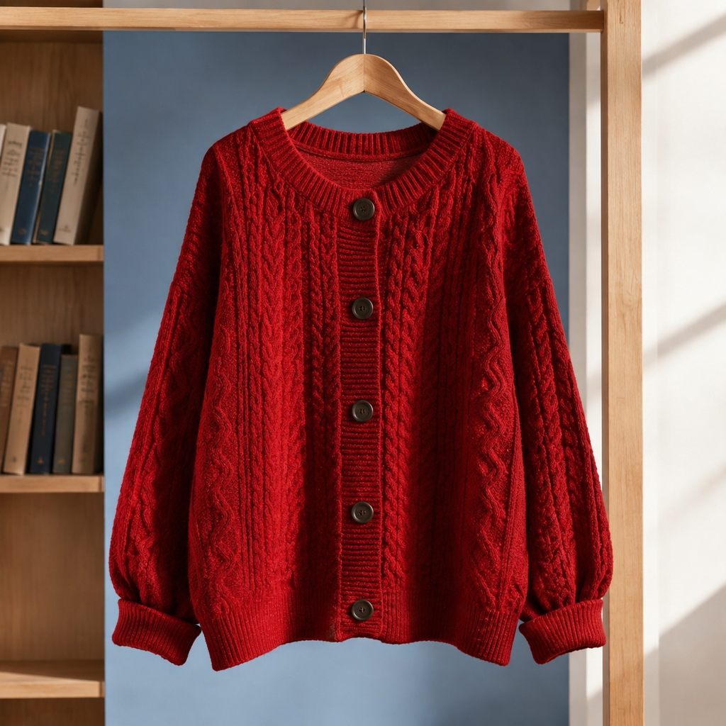 Men's Cable Knit Cardigan | Cotton Blend, Five Button Front, Oversized Fit product photo 1