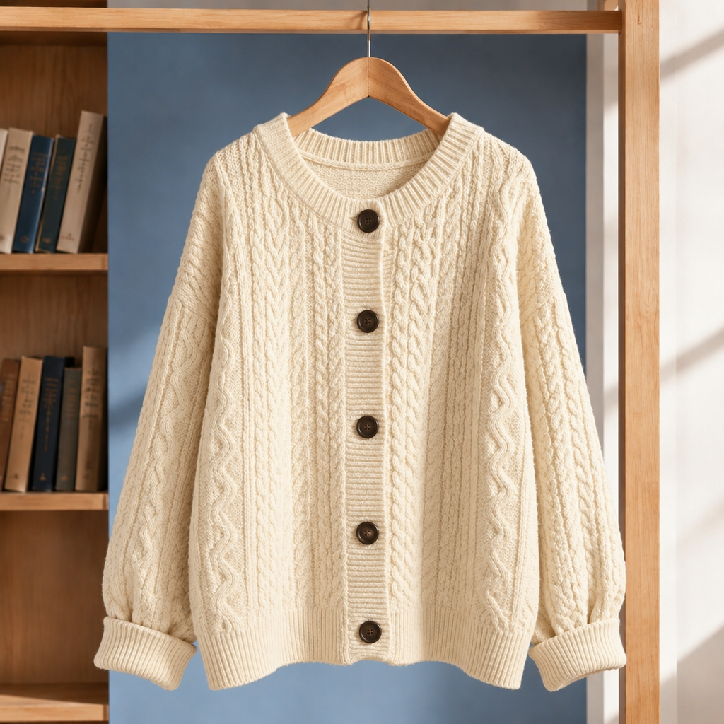 Men's Cable Knit Cardigan | Cotton Blend, Five Button Front, Oversized Fit product photo 3