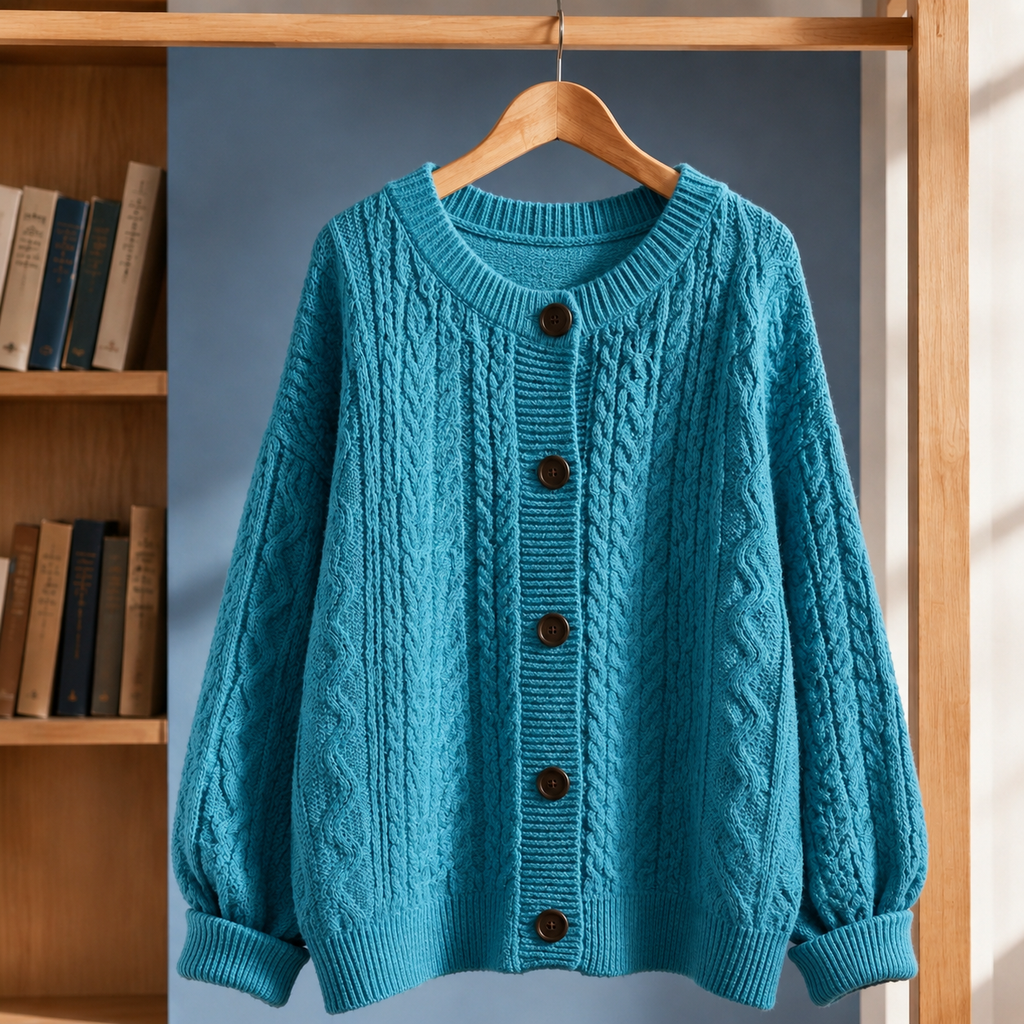 Men's Cable Knit Cardigan | Cotton Blend, Five Button Front, Oversized Fit product photo 6