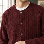 Men's Cable Knit Cardigan | Round Neck Button Front, Relaxed Everyday Layer product photo 2