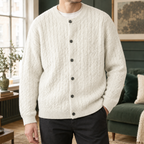 Men's Cable Knit Cardigan | Round Neck Button Front, Relaxed Everyday Layer product photo 3