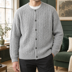 Men's Cable Knit Cardigan | Round Neck Button Front, Relaxed Everyday Layer product photo 4