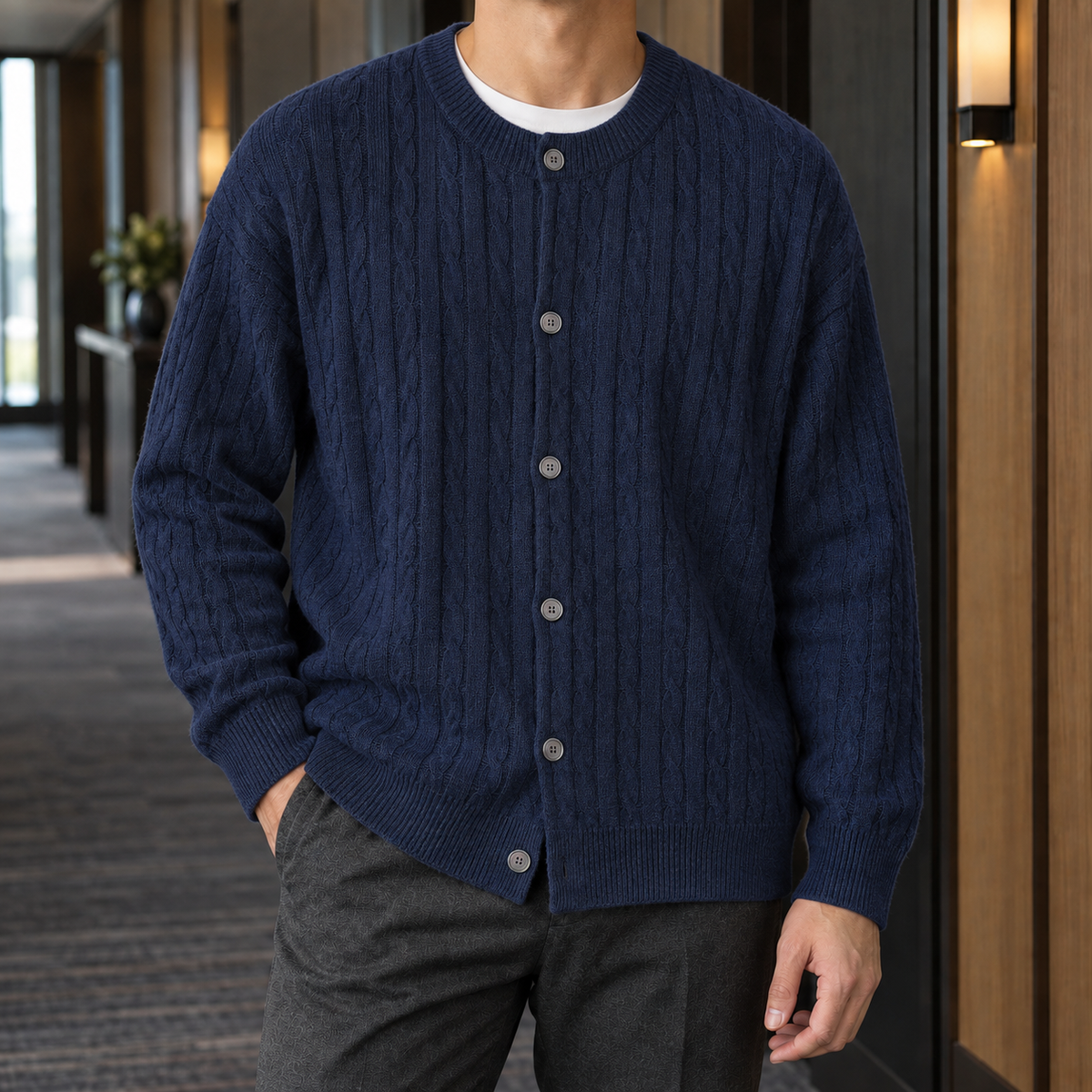 Men's Cable Knit Cardigan | Soft Button Front, Dropped Shoulders, Everyday Layering product photo 3