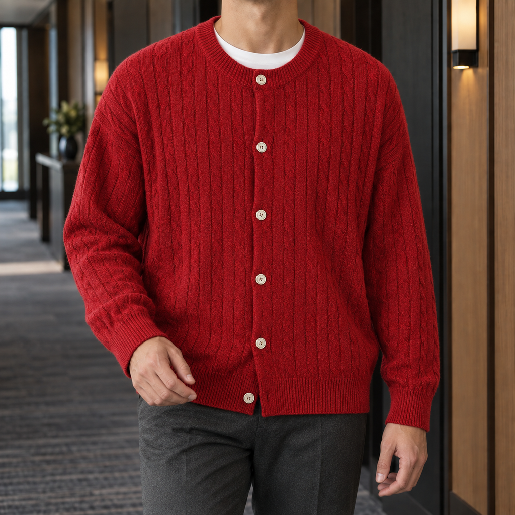 Men's Cable Knit Cardigan | Soft Button Front, Dropped Shoulders, Everyday Layering product photo 7