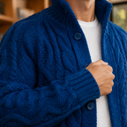 Men's Cable Knit Sweater | Button Front Tall Collar, Multiple Colors, Everyday Layering product photo 2