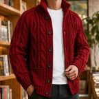 Men's Cable Knit Sweater | Button Front Tall Collar, Multiple Colors, Everyday Layering product photo 5