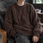 Men's Cable Knit Sweater | Cotton Blend Texture, Relaxed Fit, Everyday Layering product photo 4