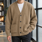 Men's Chunky Ribbed Cardigan | Deep V Neck, Patch Pockets, Relaxed Fit product photo 2