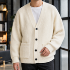 Men's Chunky Ribbed Cardigan | Deep V Neck, Patch Pockets, Relaxed Fit product photo 3