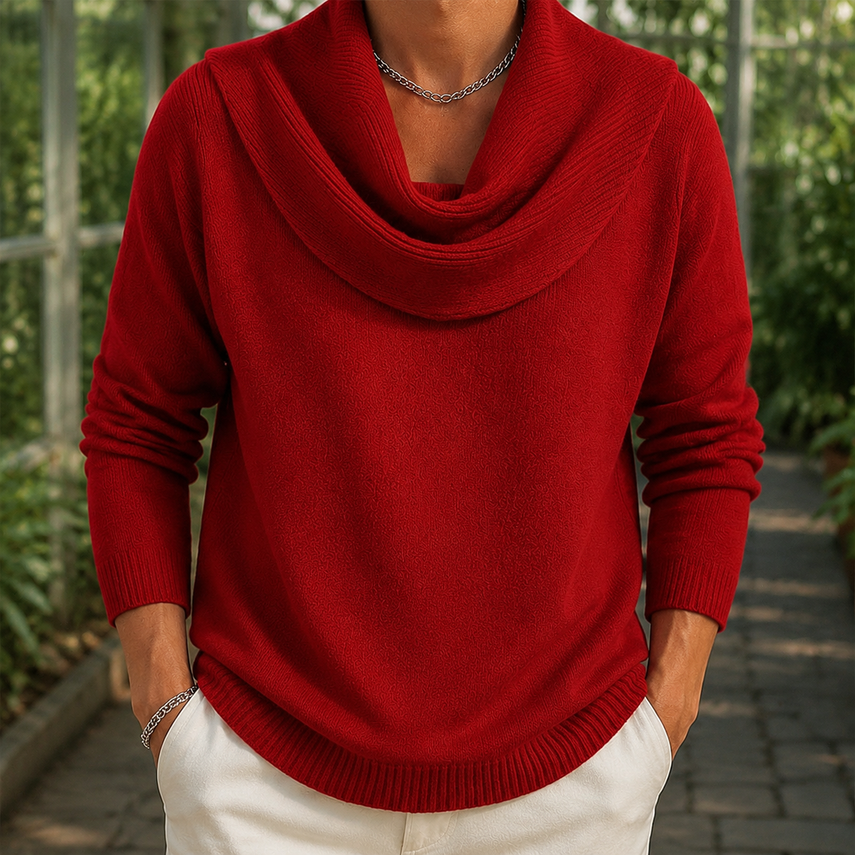 Men's Cowl Neck Sweater | Lightweight Draped Knit, Relaxed Fit, Everyday Layering product photo 1