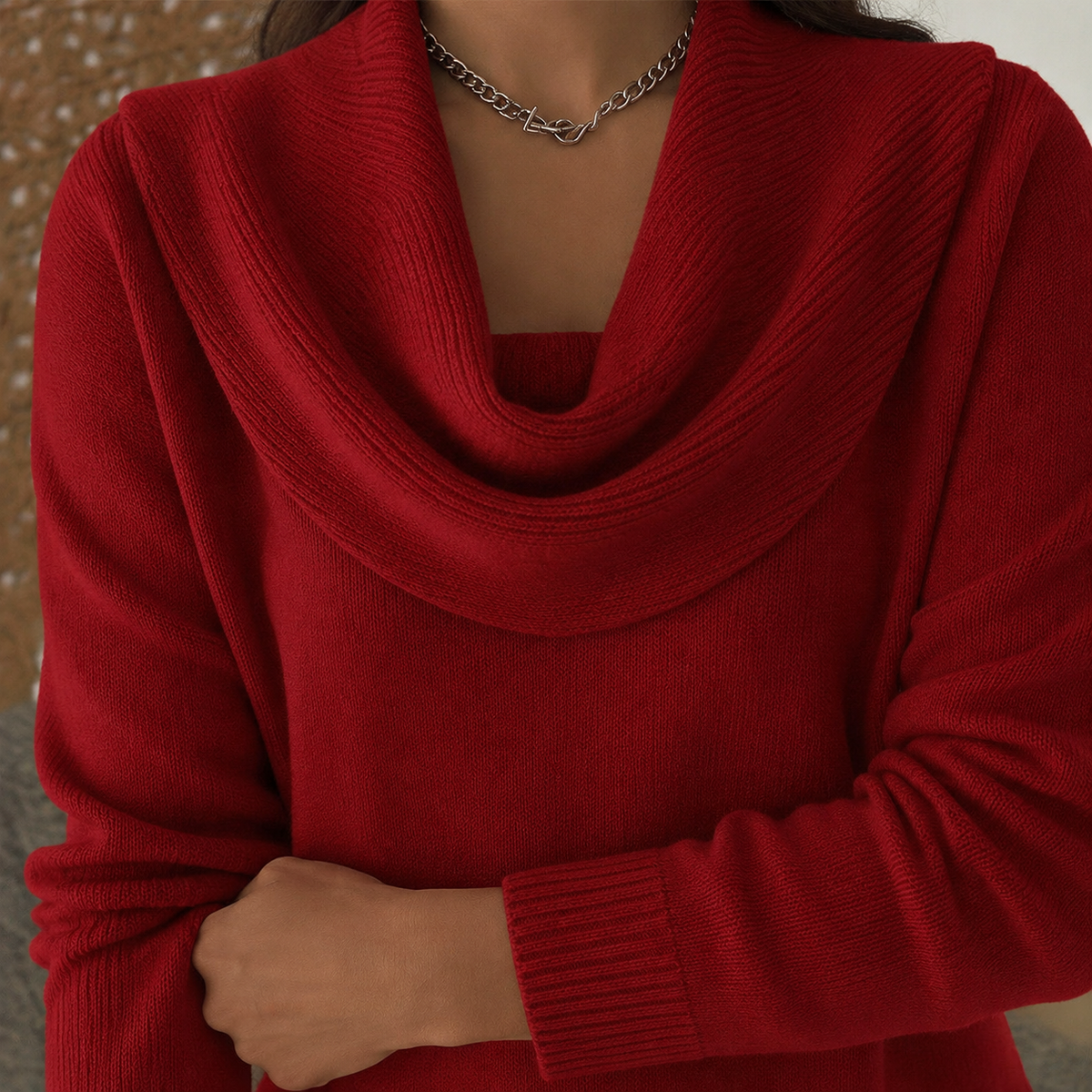 Men's Cowl Neck Sweater | Lightweight Draped Knit, Relaxed Fit, Everyday Layering product photo 3