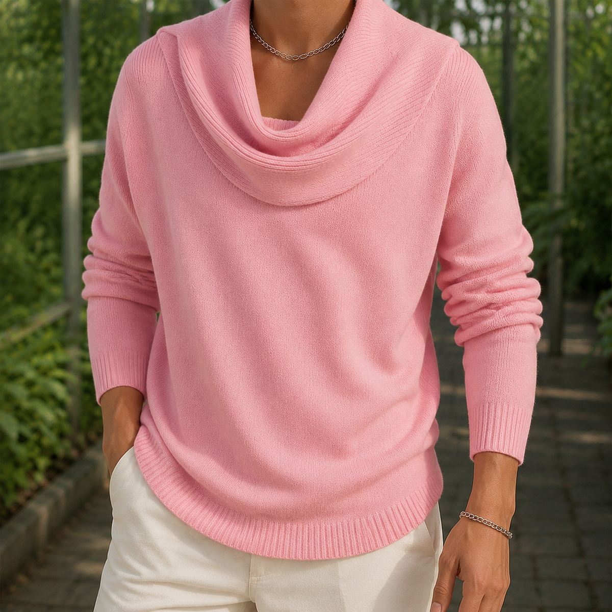 Men's Cowl Neck Sweater | Lightweight Draped Knit, Relaxed Fit, Everyday Layering product photo 4