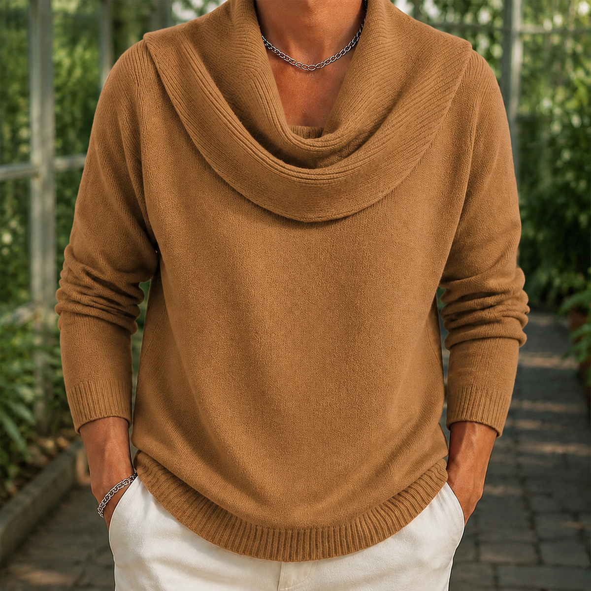 Men's Cowl Neck Sweater | Lightweight Draped Knit, Relaxed Fit, Everyday Layering product photo 6