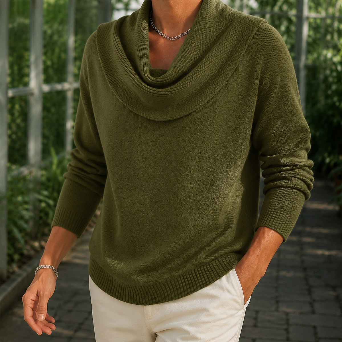 Men's Cowl Neck Sweater | Lightweight Draped Knit, Relaxed Fit, Everyday Layering product photo 7