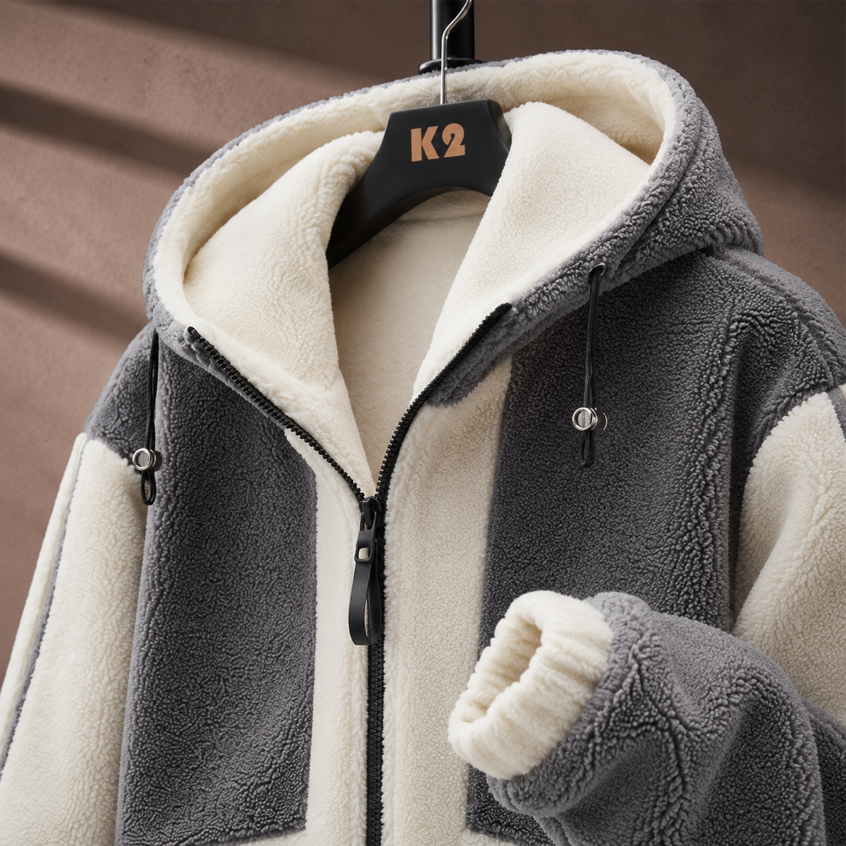 Men's Fleece Lined Hooded Jacket | Colorblock Zip Front, Gray or Blue product photo 1