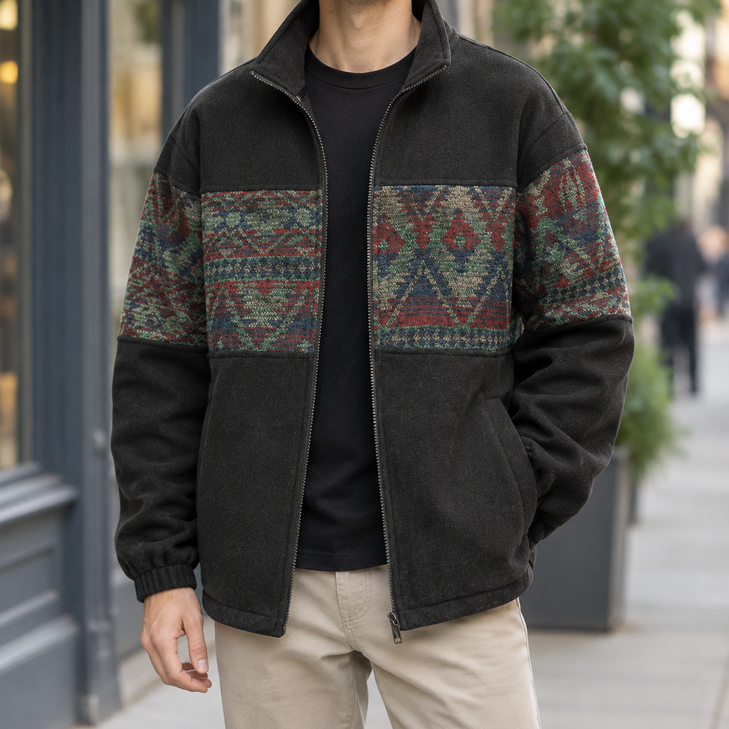 Men's Geometric Panel Jacket | Stand Collar Zip Front, Multiple Colors, Everyday Outerwear product photo 0