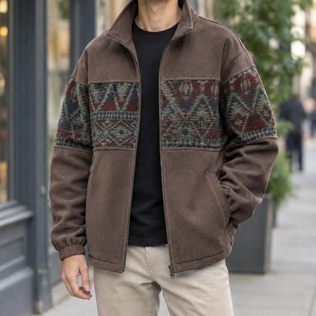 Men's Geometric Panel Jacket | Stand Collar Zip Front, Multiple Colors, Everyday Outerwear product photo 2