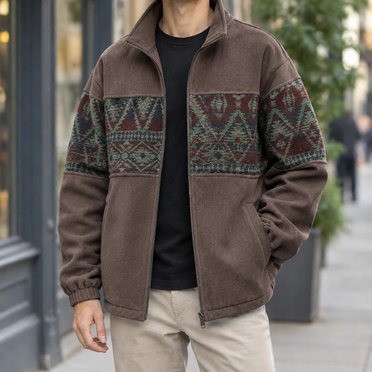 Men's Geometric Panel Jacket | Stand Collar Zip Front, Multiple Colors, Everyday Outerwear product photo 2