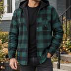 Men's Hooded Denim Jacket | Checked Lined Button Front, Multiple Colors, Everyday Outerwear product photo 0