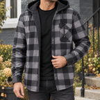 Men's Hooded Denim Jacket | Checked Lined Button Front, Multiple Colors, Everyday Outerwear product photo 3