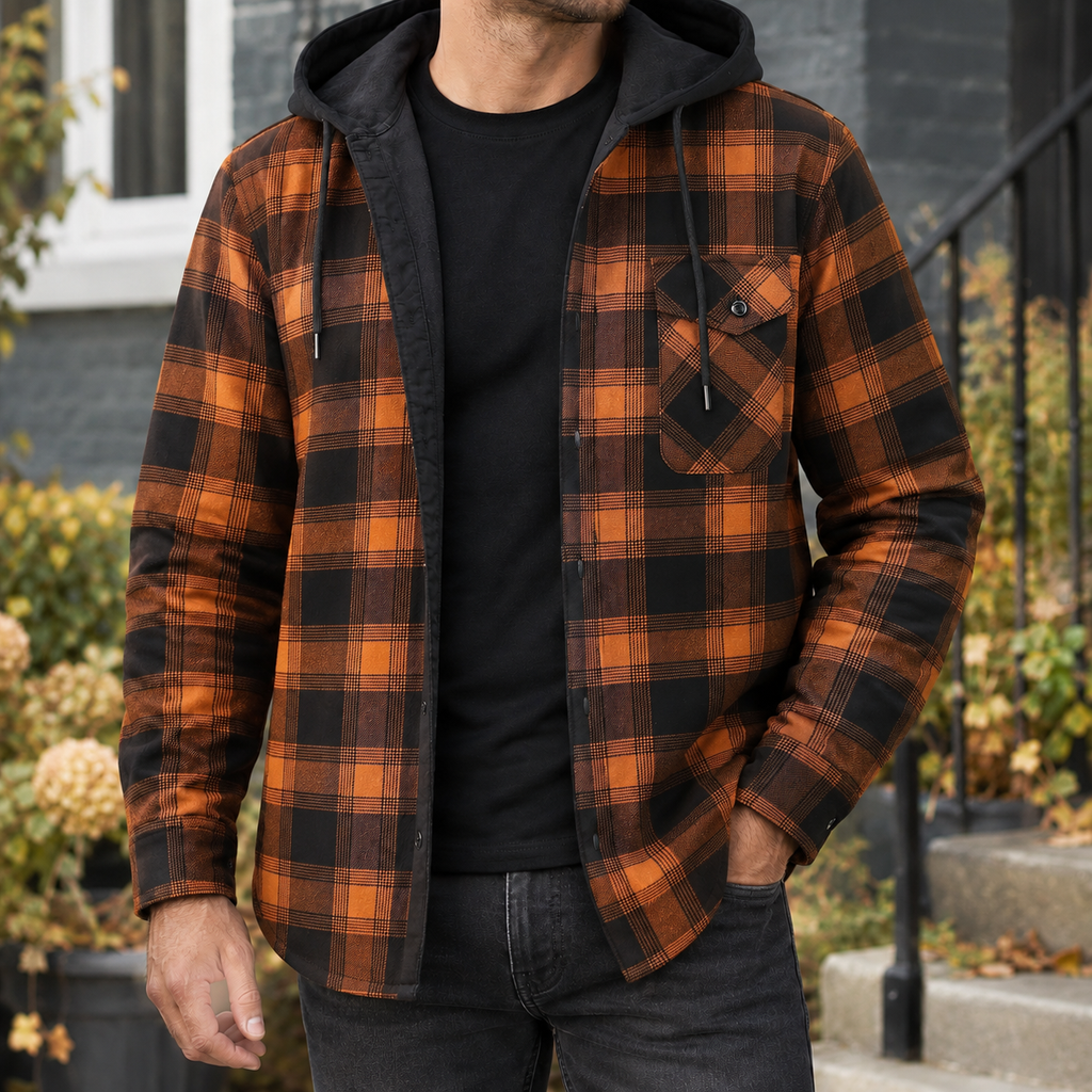Men's Hooded Denim Jacket | Checked Lined Button Front, Multiple Colors, Everyday Outerwear product photo 4