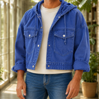 Men's Hooded Denim Jacket | Cropped Snap Front, Multiple Colors, Everyday Outerwear product photo 2