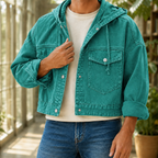 Men's Hooded Denim Jacket | Cropped Snap Front, Multiple Colors, Everyday Outerwear product photo 4