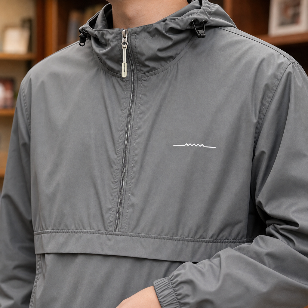 Men's Hooded Pullover Jacket | Half Zip Woven Layer, Gray, Everyday Outerwear product photo 1
