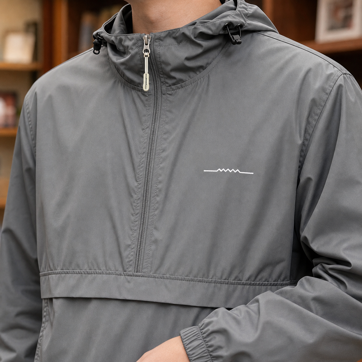 Men's Hooded Pullover Jacket | Half Zip Woven Layer, Gray, Everyday Outerwear product photo 1