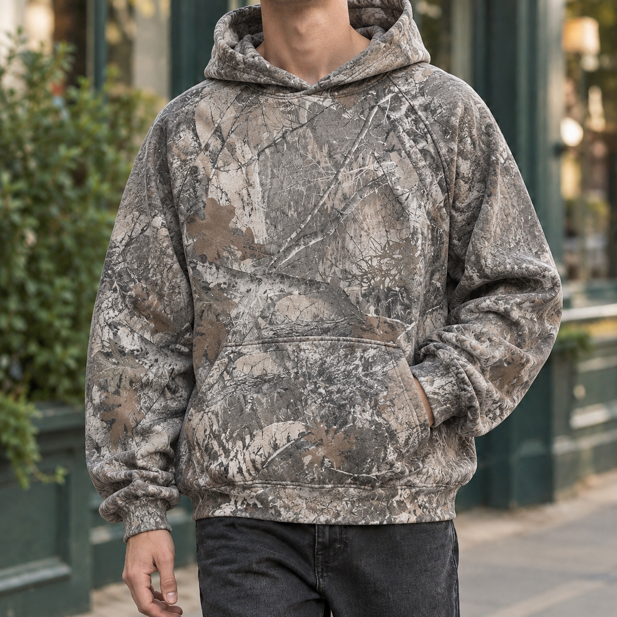 Men's Leopard Print Hoodie | Knit Pullover, Leopard or Camo Brown, Everyday Layering product photo 3