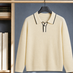 Men's Linen Blend Polo Sweater | Contrast Trim Collar, Smart Casual Layer product photo 6
