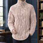 Men's Openwork Cable Sweater | Cotton Knit, Rolled Neck, Longline Layer product photo 4