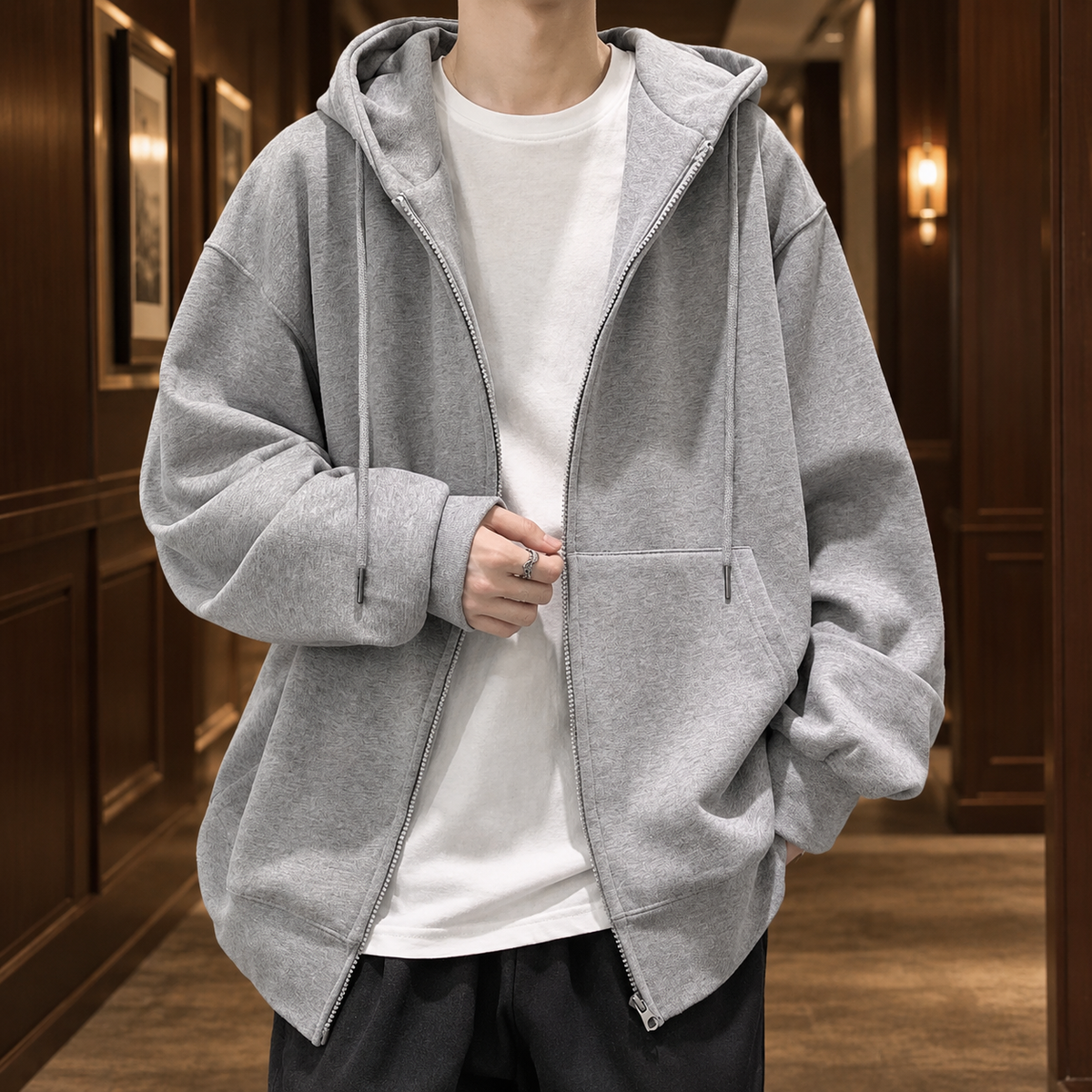 Men's Oversized Zip Hoodie | Full Front Zip, Pouch Pockets, Relaxed Fit product photo 1