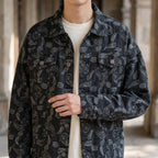 Men's Paisley Denim Jacket | Oversized Four Pocket Layer, Black or Light Blue product photo 3