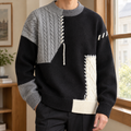 Men's Patchwork Knit Sweater | Asymmetric Cable Panels, Relaxed Fit product photo 1