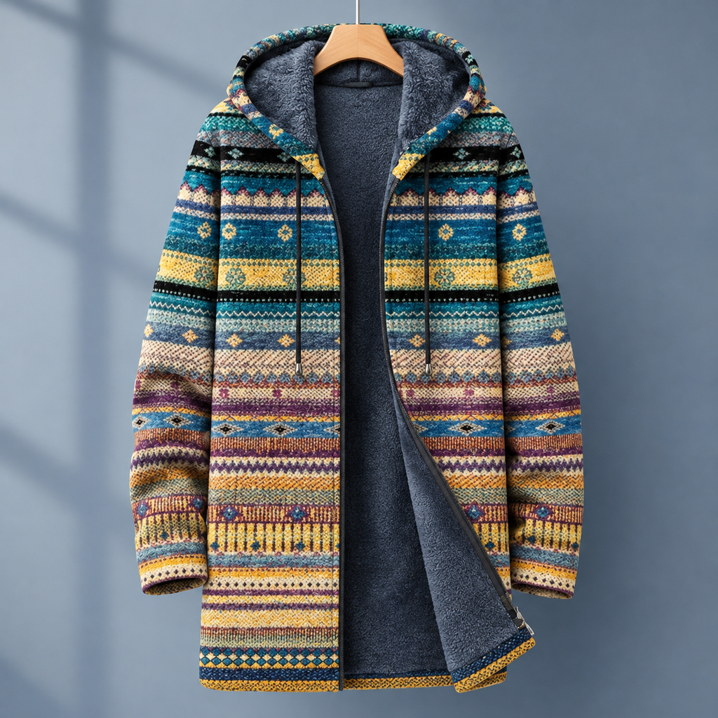 Men's Patterned Zip Hoodie | Plush Lined Interior, Longline Layer product photo 1