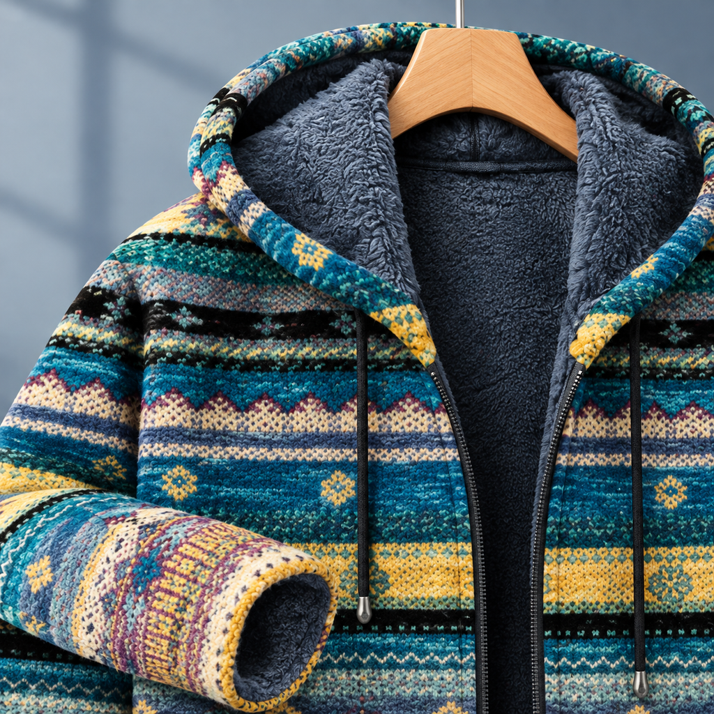Men's Patterned Zip Hoodie | Plush Lined Interior, Longline Layer product photo 2