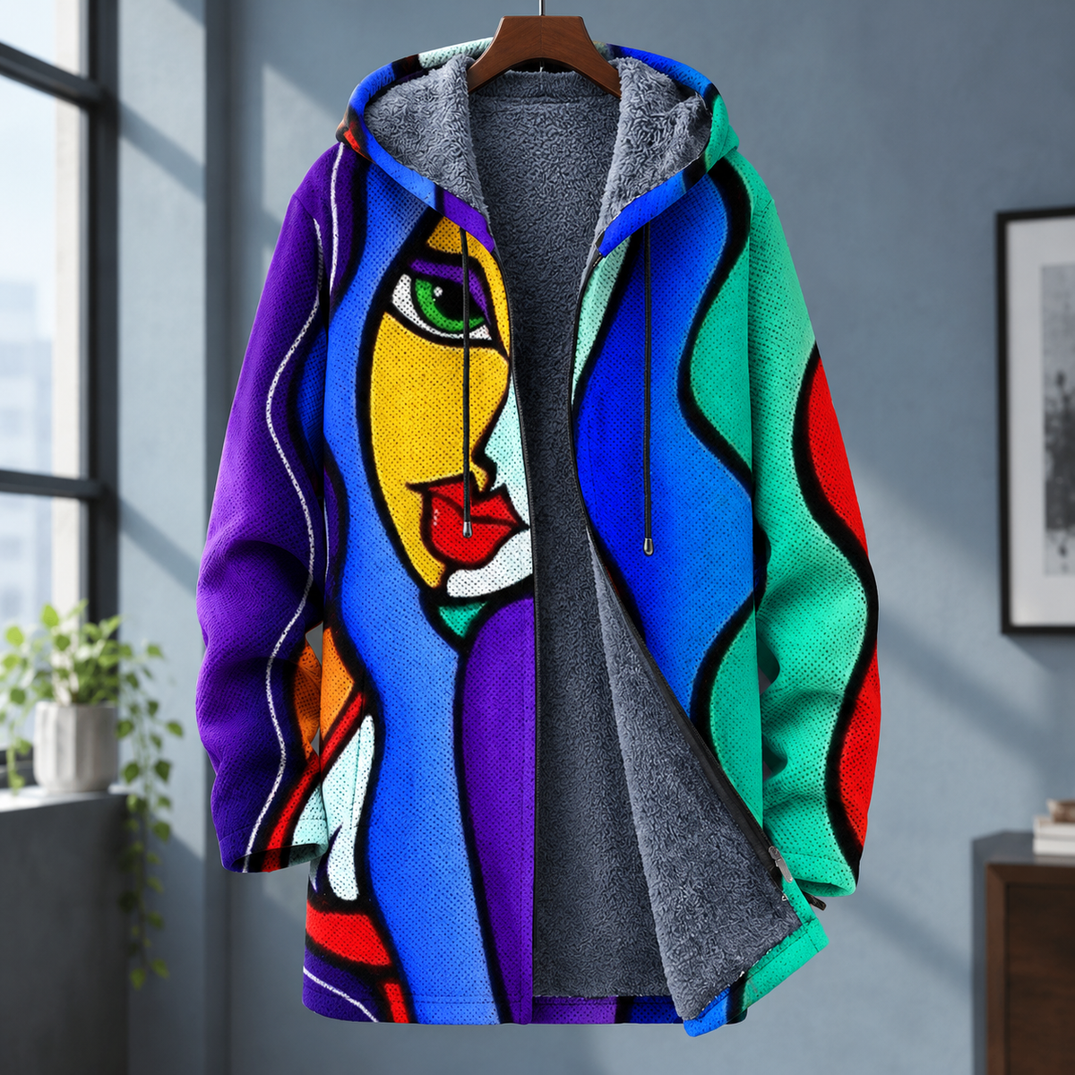 Men's Portrait Graphic Zip Hoodie | Plush Interior, Drawstring Hood, Relaxed Fit product photo 1