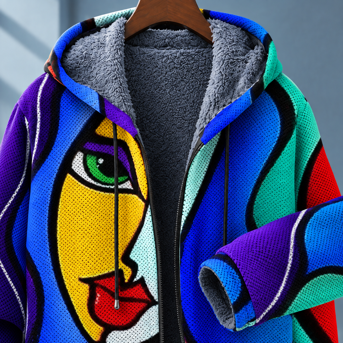 Men's Portrait Graphic Zip Hoodie | Plush Interior, Drawstring Hood, Relaxed Fit product photo 2